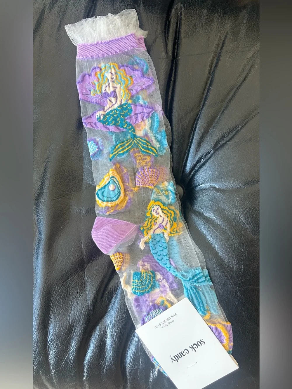 Sheer Mermaid Embroidered Crew Socks - NWT - Purple & Teal